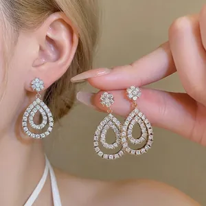 Vintage Teardrop Hollow Stud Earrings Copper Zirconia 925 Sterling Silver Earring Post Gold Silver Plated Jewelry For Women
