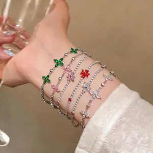 Elegant Korean Style Zirconia Flower Adjustable Slider Bracelet Copper Inlaid Floral Jewelry For Women Daily Party Wear