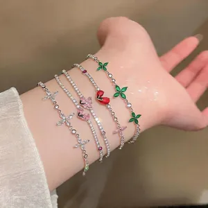 Dainty colorful dopamine zircon flower bracelets elegant Korean style jewelry for women