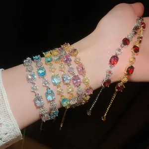Elegant 18k gold plated zircon oval flower bracelets set on wrist with sparkling finish