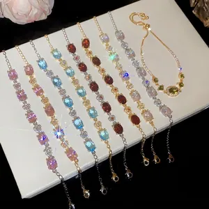 18k gold plated adjustable bracelets featuring oval colorful zircons and flower design