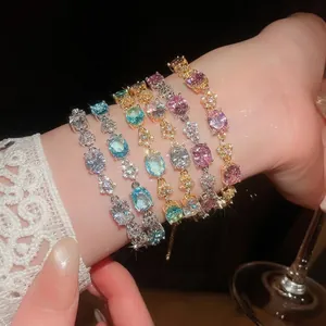 Elegant 18k gold plated zircon flower bracelet featuring sparkling oval crystals on wrist