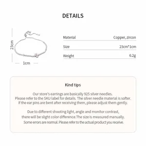Close-up product details and parameters for the zircon flower bracelet showing dimensions