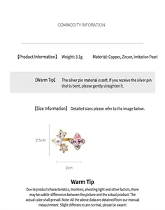 Floral open ring with pink zircon and pearl accents, size 2x2.5cm details