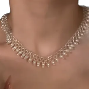 Elegant vintage pearl beaded lace choker necklace for a sophisticated jewelry look
