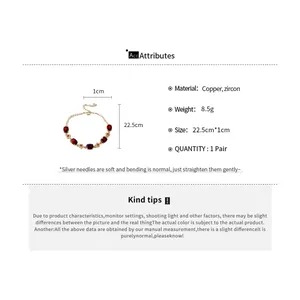Detailed specifications for gold-plated bracelet with red zircon oval flower design
