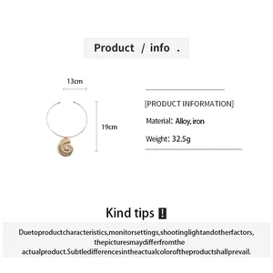Technical details of the gold-tone nautilus shell choker showing dimensions and weight.