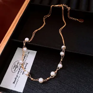 18k gold plated dainty necklace featuring elegant white pearls on a thin chain choker