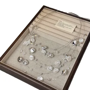 Elegant vintage multi-layer beaded pearl necklace with irregular baroque style charms