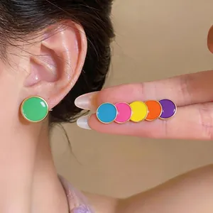 Elegant minimalist round enamel stud earrings set in vibrant assorted colors for daily wear
