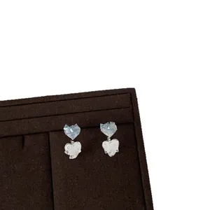 Elegant gradient blue and white crystalline glass heart stud earrings for women's fashion