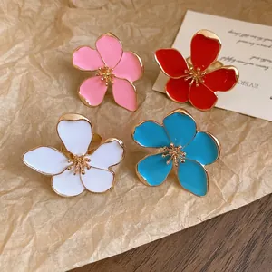 Retro exaggerated colorful flower open rings with metallic finish in four vibrant colors