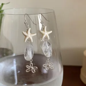 Orecchini a Gancio Stella Marina Stile Vacanza Elegante Estate Perline di Vetro Argento Fiore Vuoto Orecchini Pendenti per Donna Gioielli