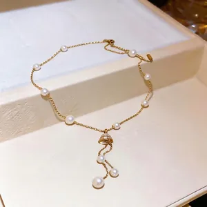 18K gold plated zircon and pearl pendant necklace for women stylish clavicle chain