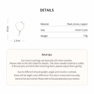Product details of 18K gold plated pearl and zircon necklace with size specifications