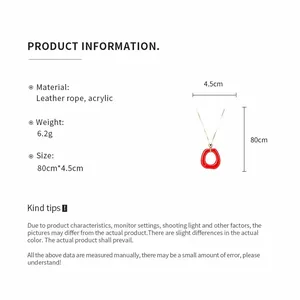 Product specification sheet for resin circle necklace with size and material info