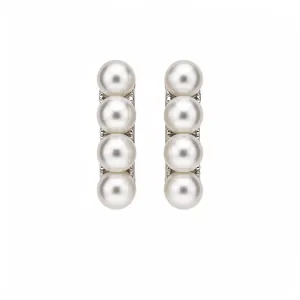 Eleganti orecchini a clip con quattro perle verticali in stile vintage francese