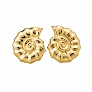 Orecchini a lobo vintage a spirale a forma di conchiglia dorata con finitura lucida