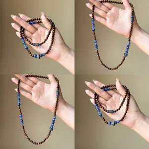 New Chinese Style Vintage Wood Beaded Bracelet For Women Ethnic Literary Blue Coffee Multi-Wrap Hand-Strung Wooden Bead Bracelet Jewelry