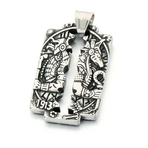 Vintage stainless steel military plate pendant with Egyptian Anubis engraving
