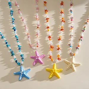 Colliers d'étoiles de mer colorés en résine avec perles, bijoux de mode d'été
