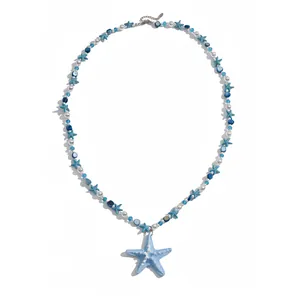 Joli collier étoile de mer en résine avec perles colorées pour vacances d'été