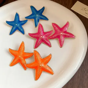 Summer Vacation Style Sea Star Stud Earrings With Silver Earring Post Drip Oil Starfish Earrings For Women Sweet Jewelry