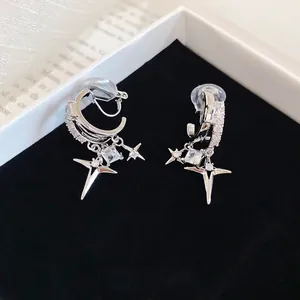 Elegant silver-plated double-layer manga star clip-on earrings with sparkling zircons
