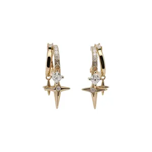 Elegant 18k gold plated star pendant earrings with sparkling crystal accents for women