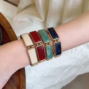 Retro Europese Stijl Oversized Rechthoek Gesplitste Armband Voor Vrouwen Hars Legering Geometrisch Niche Ontwerp Mode Sieraden Armband