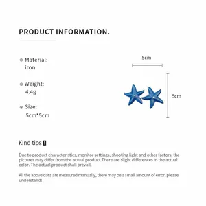 Detailed product specifications for summer holiday style blue starfish stud earrings