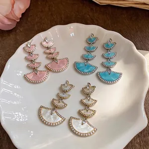 18k gold plated fan-shaped earrings with cubic zirconia in three colors