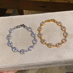 Elegant 18k gold plated zircon square buckle bracelet in gold and silver luxury finishes