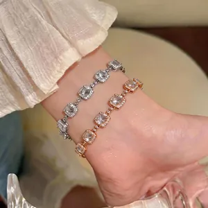 Elegant 18k gold plated square cubic zirconia tennis bracelets for women worn on wrist