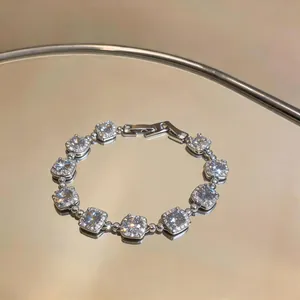 Detailed view of a luxury 18k white gold plated bracelet with square cubic zirconia
