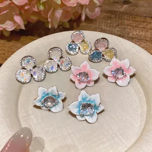 Elegant Copper Rhinestone Flower Stud Earrings With 925 Sterling Silver Earring Post Fresh Sweet Style Jewelry For Women