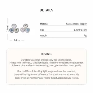 Detailed specification sheet for zircon flower earrings showing size, weight and material