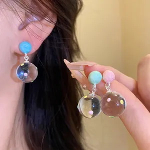 Fashion Icy Transparent Polka Dot Round Ball Drop Earrings With 925 Sterling Silver Post For Women Resin Stud Earrings