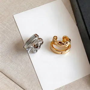 Elegant French style double-layer hollow ear cuffs in polished gold and silver finishes