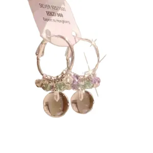 Elegant S925 silver hoop earrings featuring colorful beads and clear iced-out round pendants