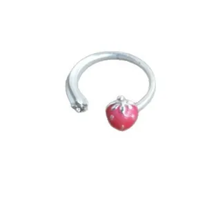 Anello regolabile in argento con fragola in smalto rosa e una piccola stella per donne