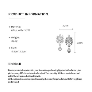 Detailed product information for flower-shaped clip-on earrings with teardrop crystals