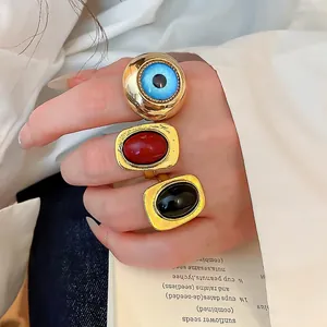 Vintage Vergoldet Legierung Harz Offener Ring Für Damen Böser Blick Rot Schwarz Blau Oval Verstellbar Ring Schmuck