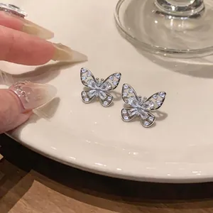 Elegant hollow butterfly ear clips with shiny zirconia stones for non-pierced ears