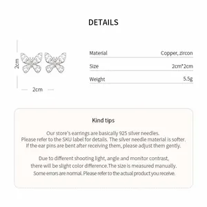 Technical specifications and material details for the butterfly motif clip-on earrings