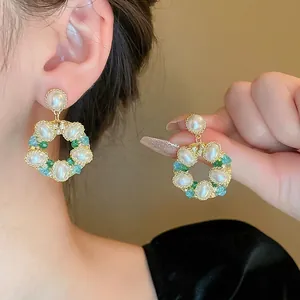 Boucles d'Oreilles Clous Couronne Vintage Français pour Femmes Avec Perle Artificielle Strass Alliage Tige en Argent Bijoux