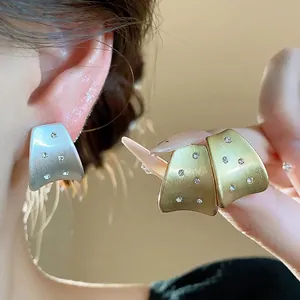 Luxury 18K Real Gold Plated Copper Brushed Zirconia Stud Earrings For Women Minimalist 925 Sterling Silver Earring Post Jewelry