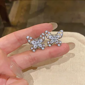 Exquisite hollow butterfly ear clips with sparkling stones, no piercing required