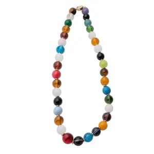 Colorful stone beaded necklace with vibrant multi-color round beads for women