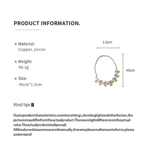 Zircon water-drop pendant necklace detail with dimensions and material specifications